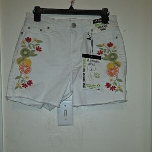 D. Jeans Women's White Floral Embroidered High Waist Shorts